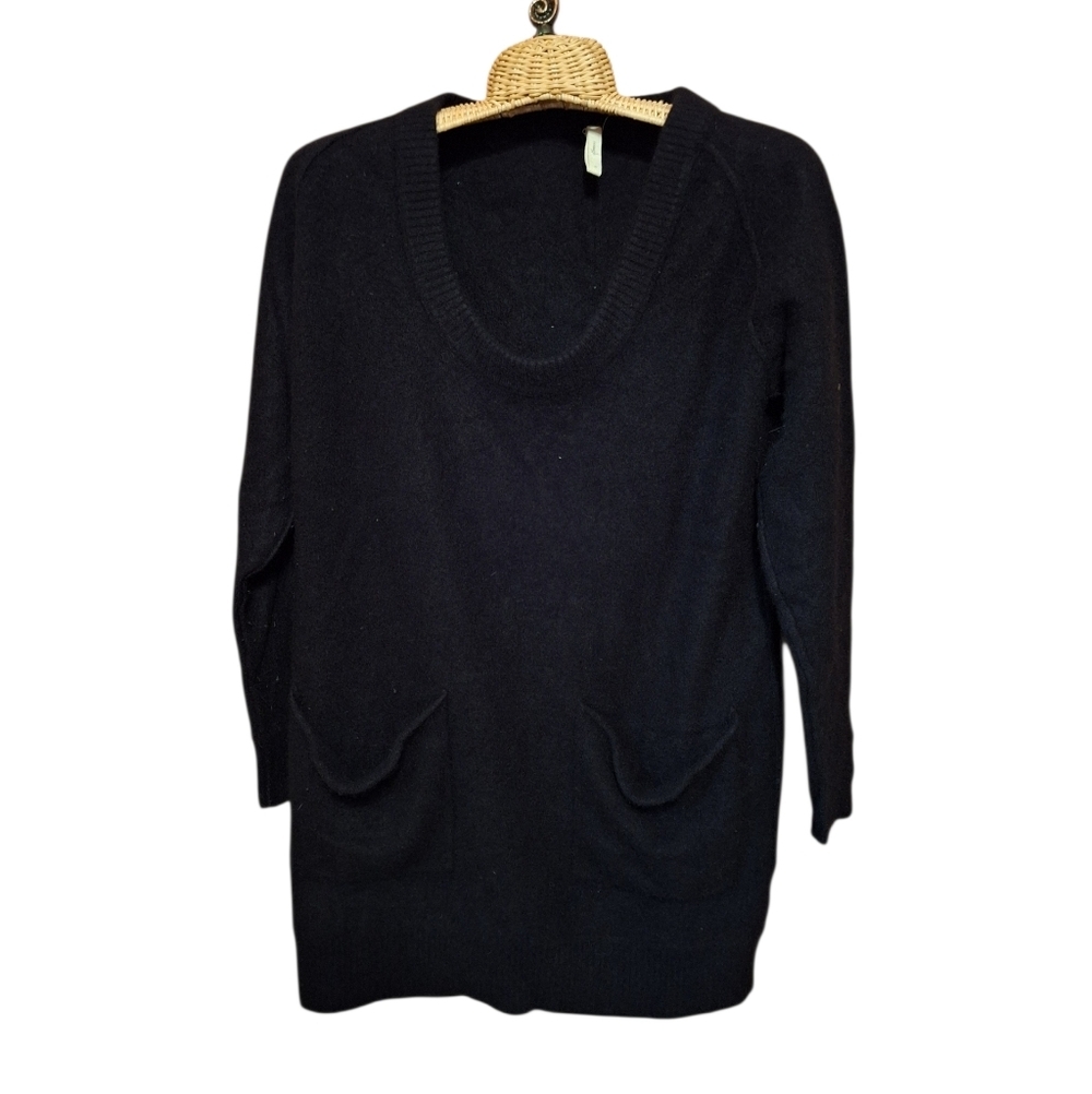 Oonagh by Nanette Lepore 100% Cashmere Sweater Black w/ Pockets Luxury Neutral